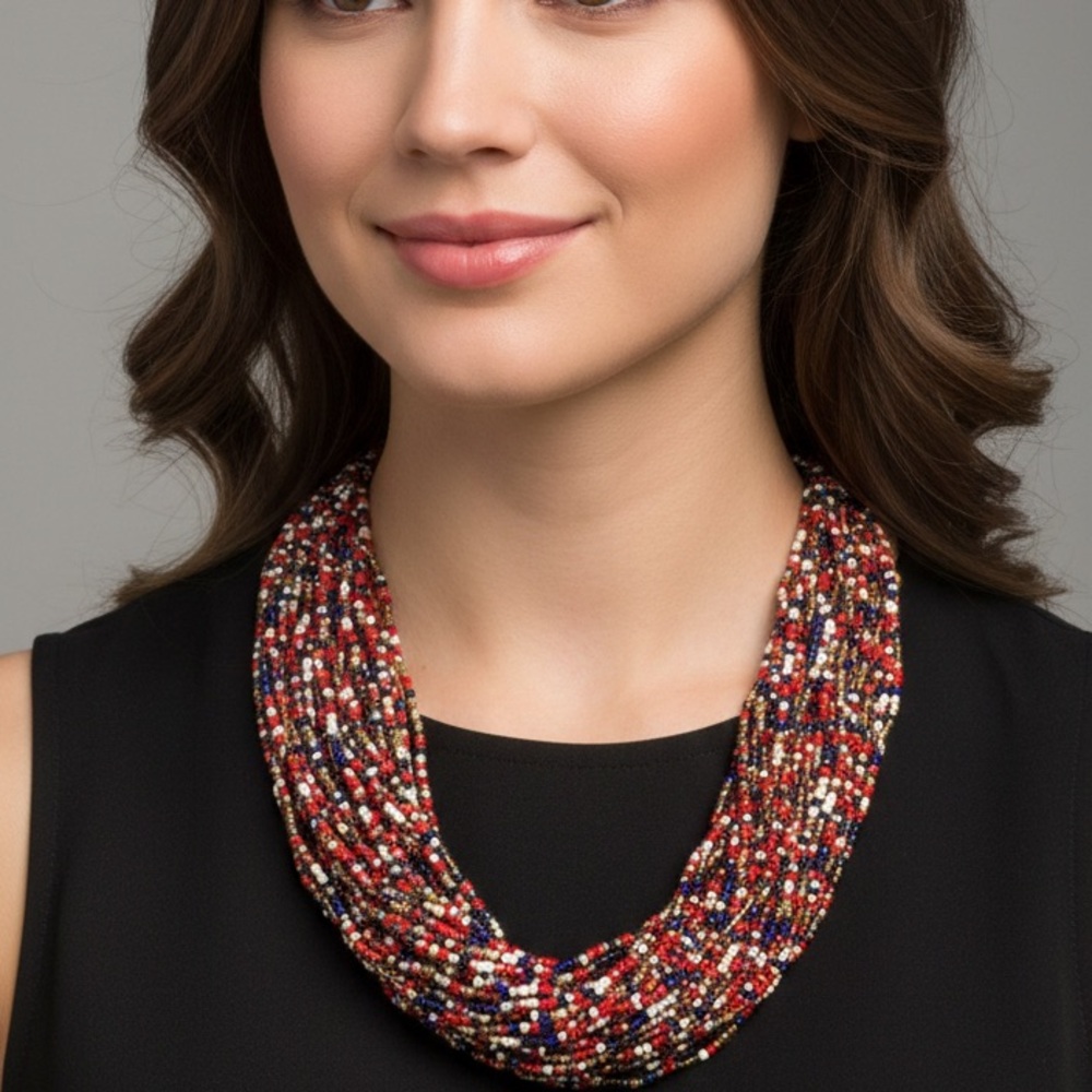MULTI STRAND BEADED  MULTI-TONE CHUNKY NECKLACE.